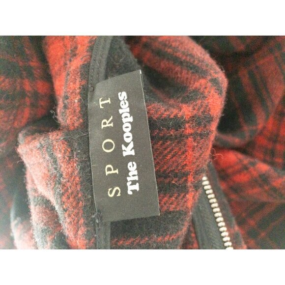 The Kooples Buffalo Plaid Red Wool Sweater Coat Fringe  SZ M - Picture 4 of 13
